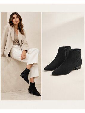 Aquatalia Fuoco Black Suede Pointed Toe Ankle Boots Women Size 13 Italy